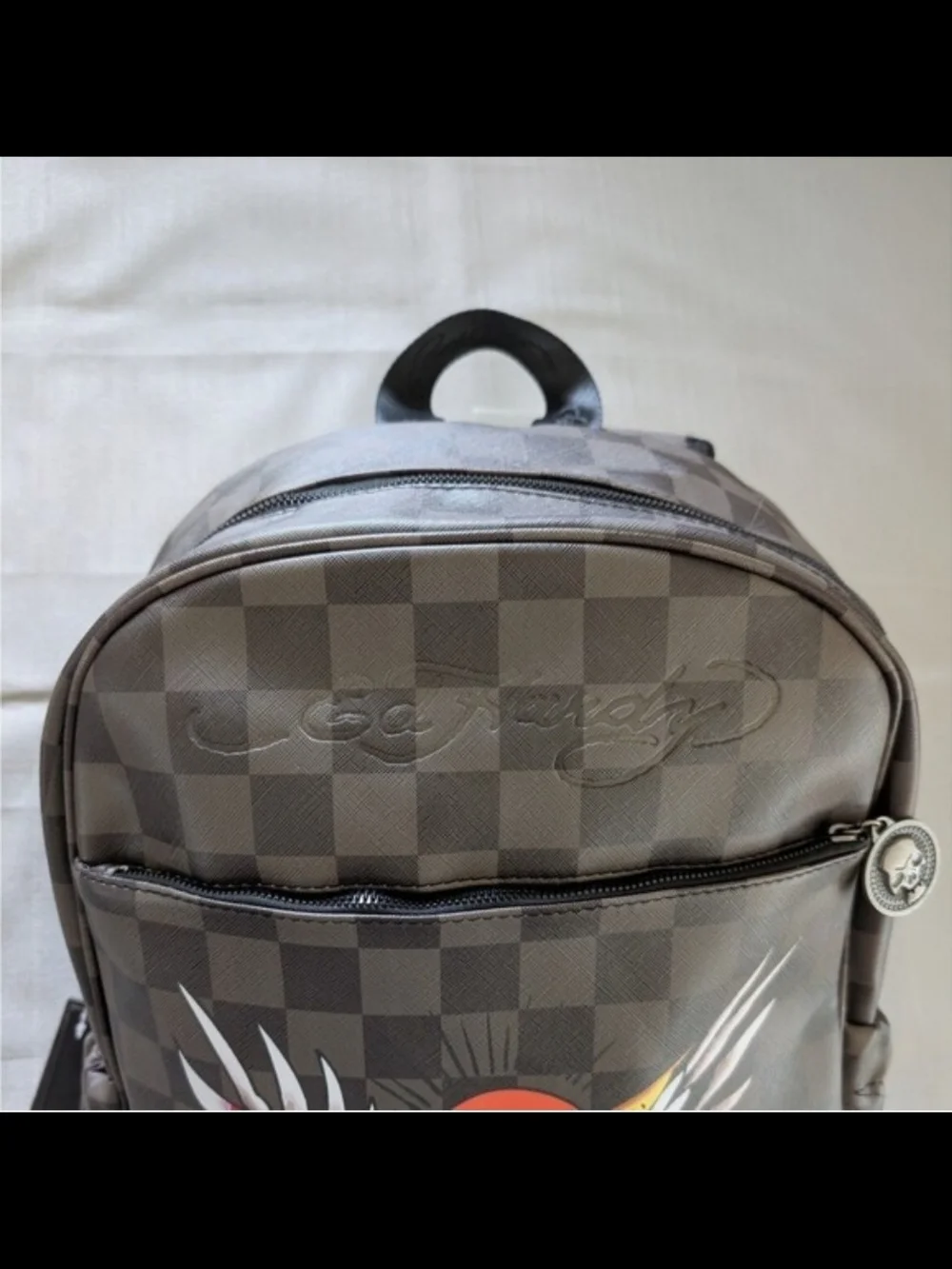 Ed Hardy Checkerd Eagle Tattoo Print Faux Leather Backpack NEW!